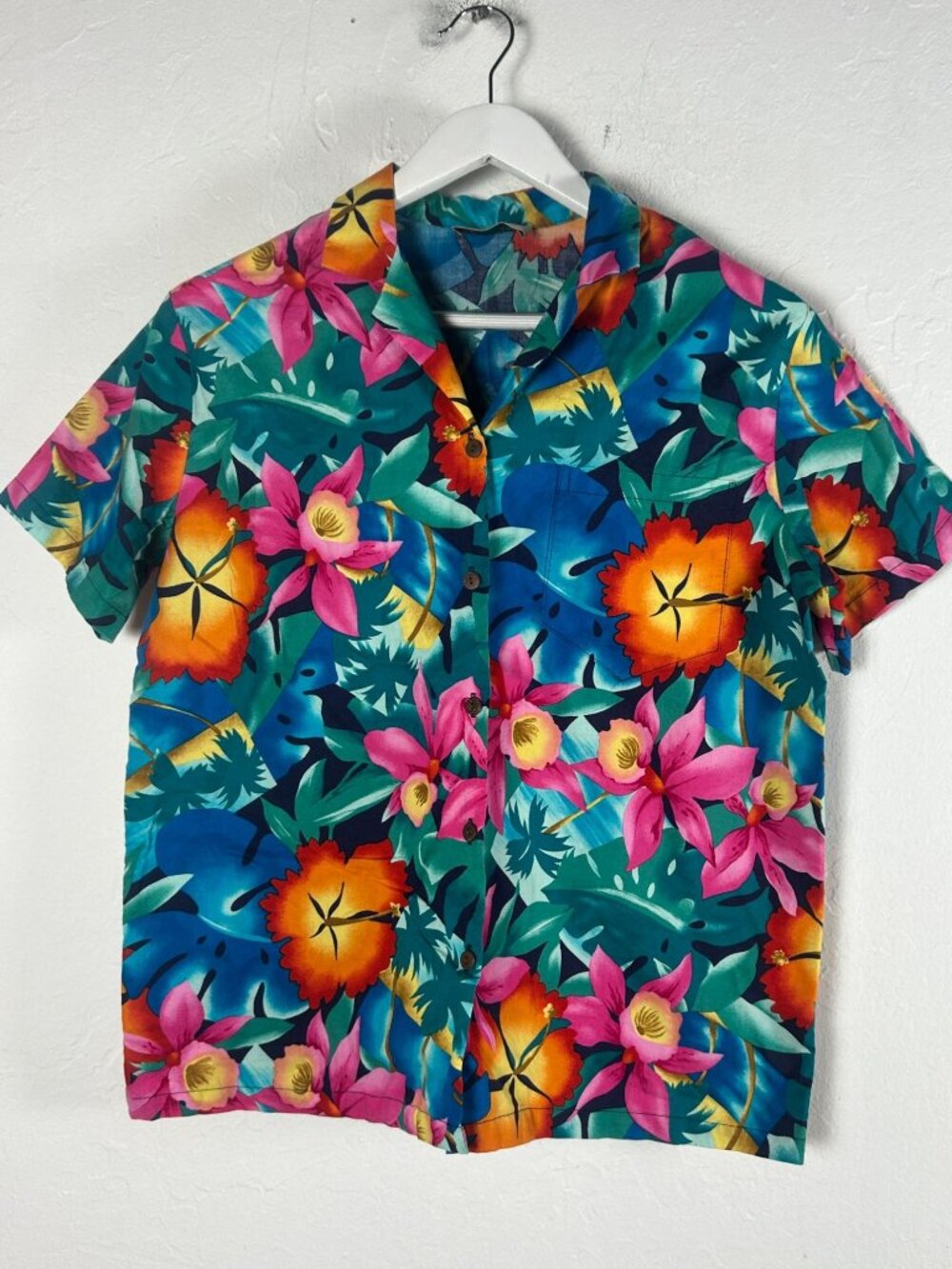 Vintage Hilo Hattie Womens Hawaiian Shirt Tropical Hibiscus Button Down Small